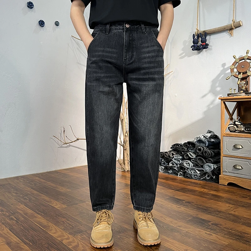黑色九分牛仔裤男2025春秋新款百搭宽松潮流简约男士休闲锥形裤子