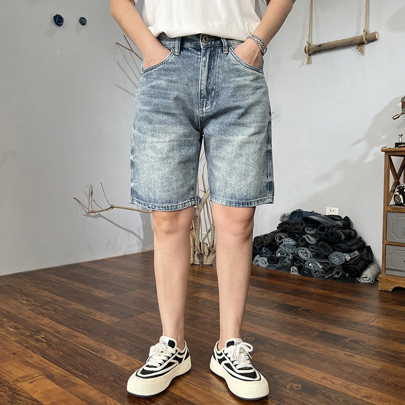天蓝色牛仔短裤2025夏季薄款宽松百搭四分裤子男士潮流高端五分裤