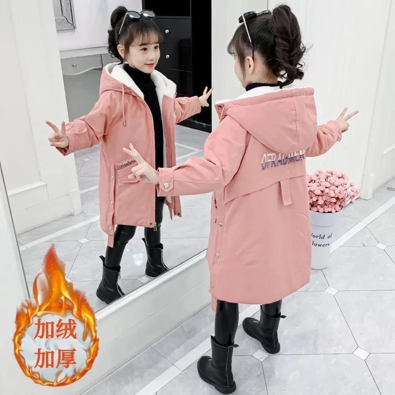 女童秋冬款棉衣加厚羊羔绒外套中长款中大童装派克服女孩洋气春秋