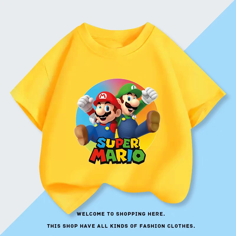 超级马里奥兄弟马力欧路易吉男童短袖t恤夏装儿童体恤童装上衣服