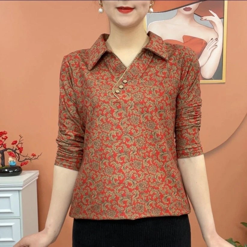 秋季新款洋气妈妈装长袖T恤打底衫时尚百搭上衣中年女装大码秋装