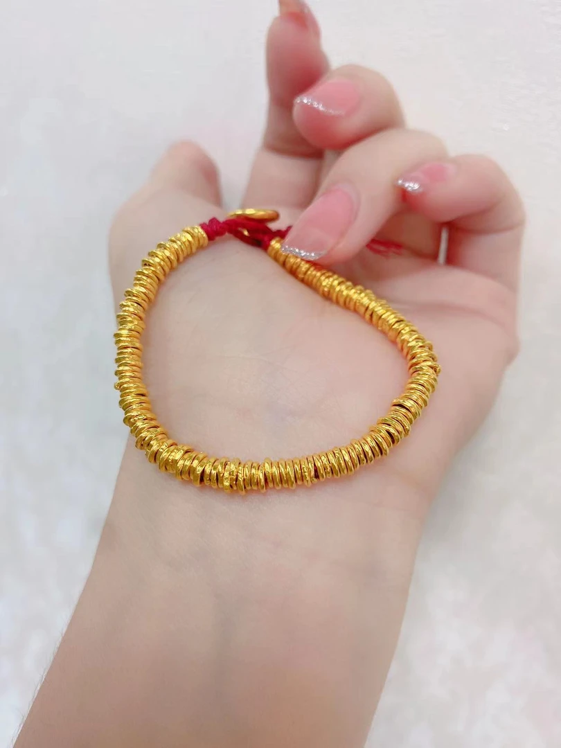 足金999 手链 盘缠编绳款纽扣手链 时尚 金手链 古法 素款