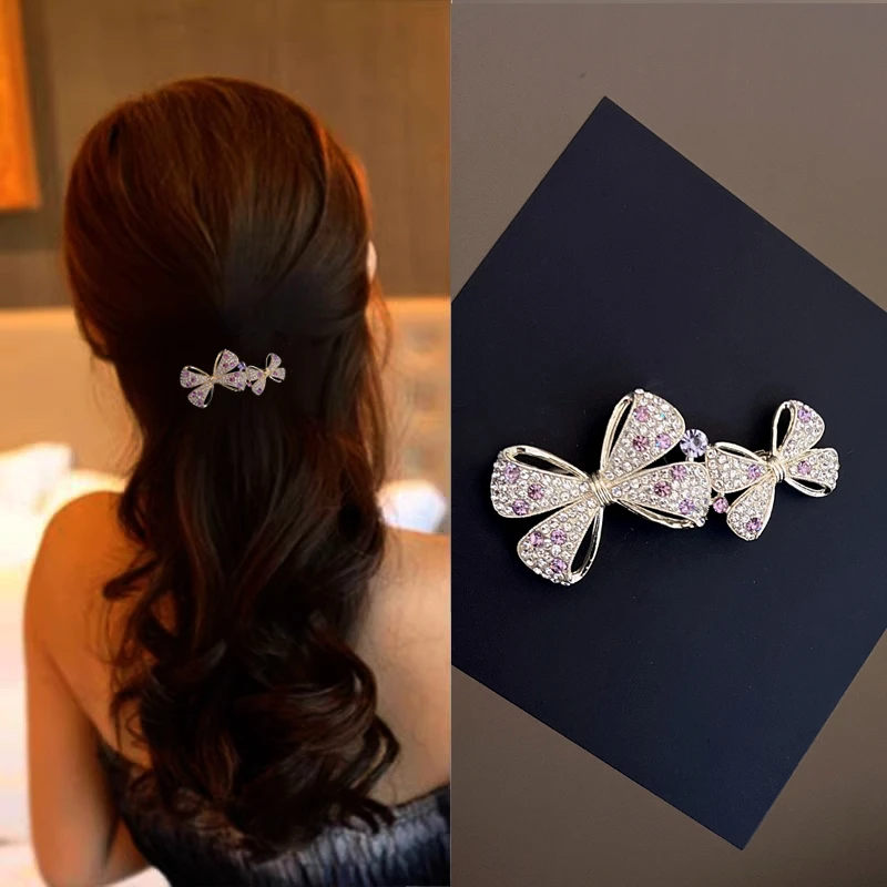 头顶发夹发量少半扎发夹紫色蝴蝶结顶夹横夹后脑勺弹簧夹一字夹子