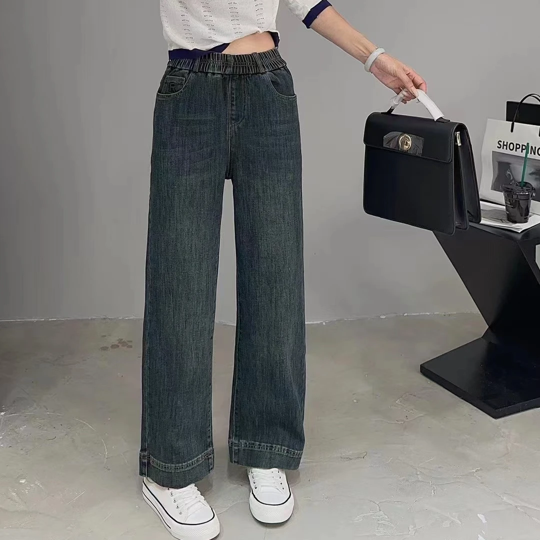 【6112】春季薄款宽松松紧腰高腰窄版直筒裤洋气复古风百搭九分裤