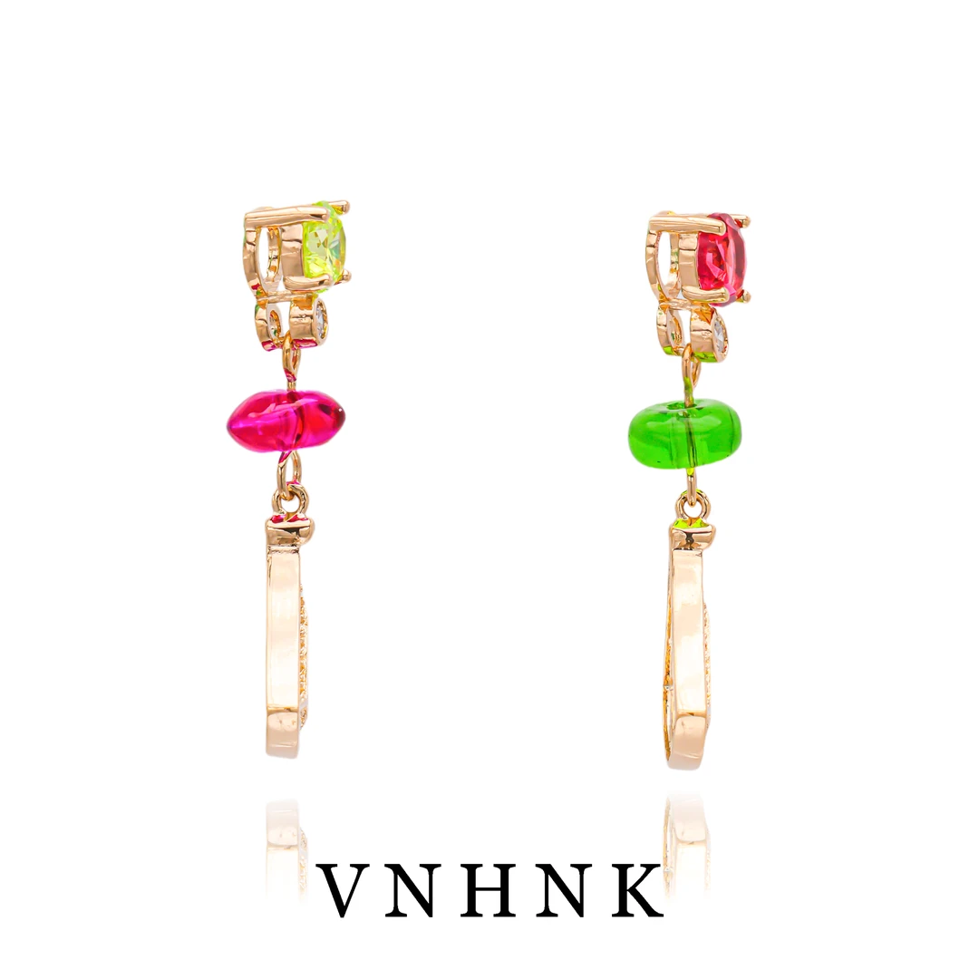 铜合金合成锆石耳饰 美可儿   M199   玫瑰色小众百搭耳环