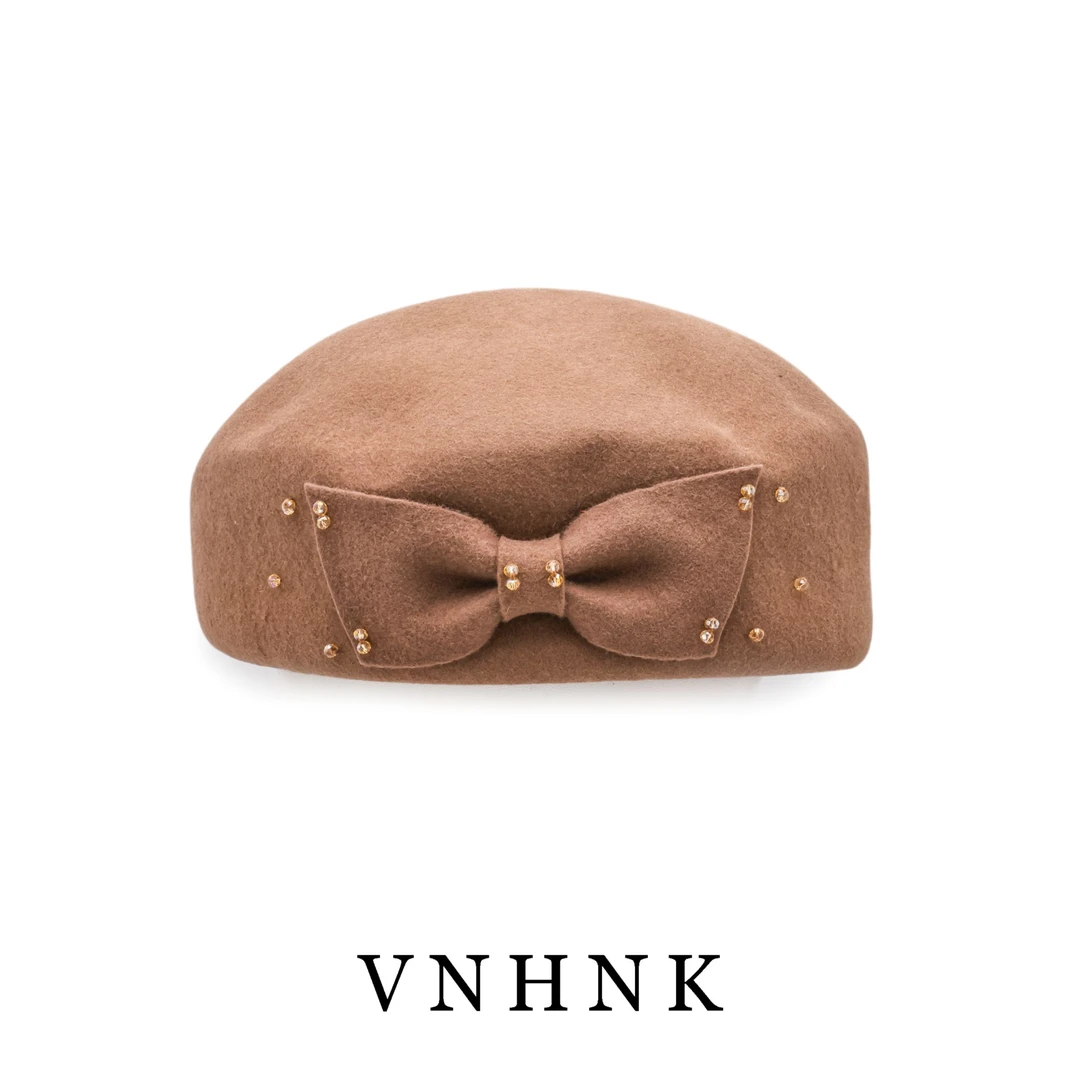 美可儿Q170咖色气质小众时尚百搭羊毛帽子毛呢秋冬冬季纯色贝雷帽