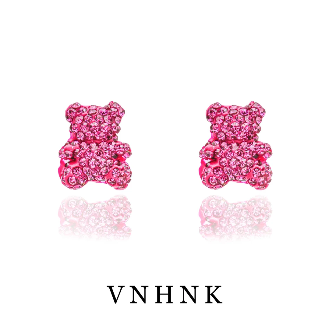 铜合金合成锆石耳饰 美可儿   K34   粉色小众百搭耳环预售