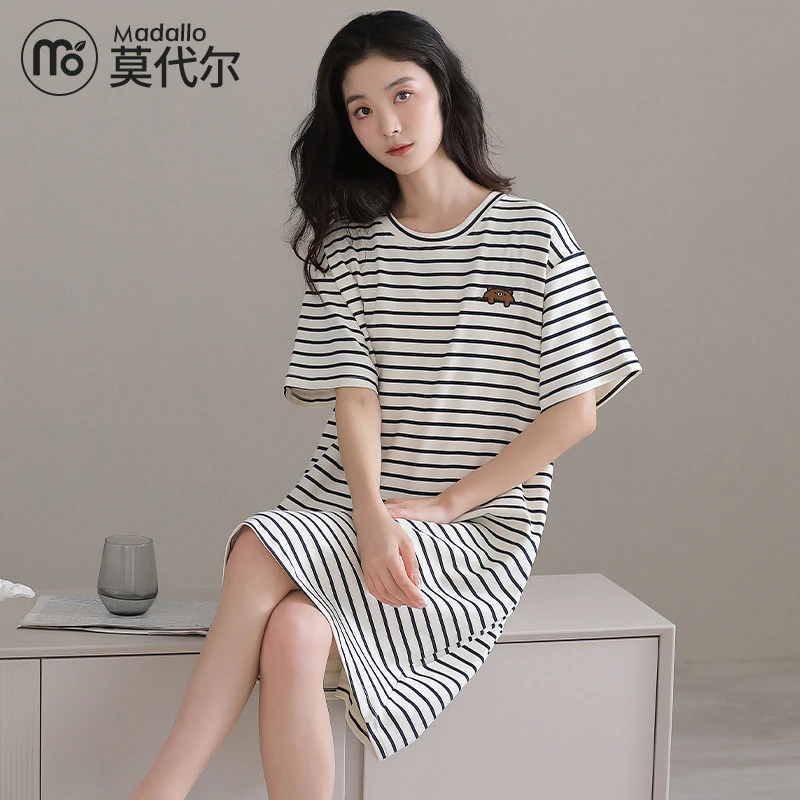 莫代尔纯棉睡裙女夏季纯棉短袖睡衣连衣裙外穿2025新款家居服女款