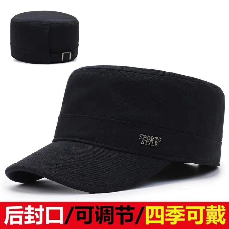 新款短檐后封口可调节男士平顶帽秋冬户外中老年双层内衬鸭舌加深