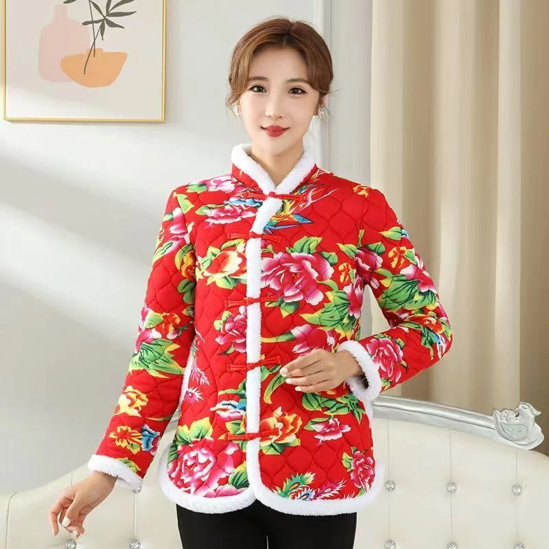 网红花冬季同款小碎花棉衣百搭加厚东北大花冬季复古潮流国风保暖