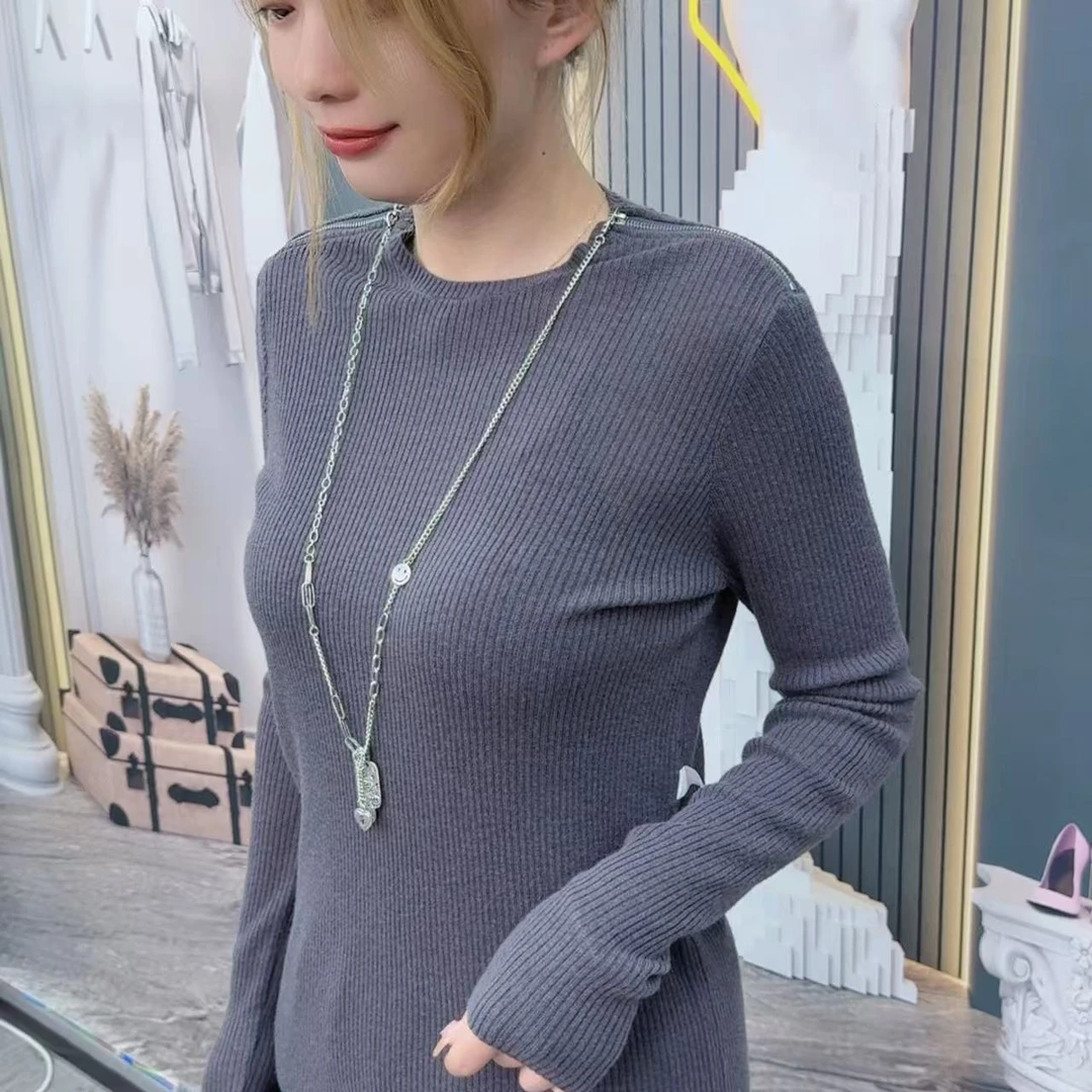 纯色精纺圆领羊毛打底衫洋气时尚百搭修身m015