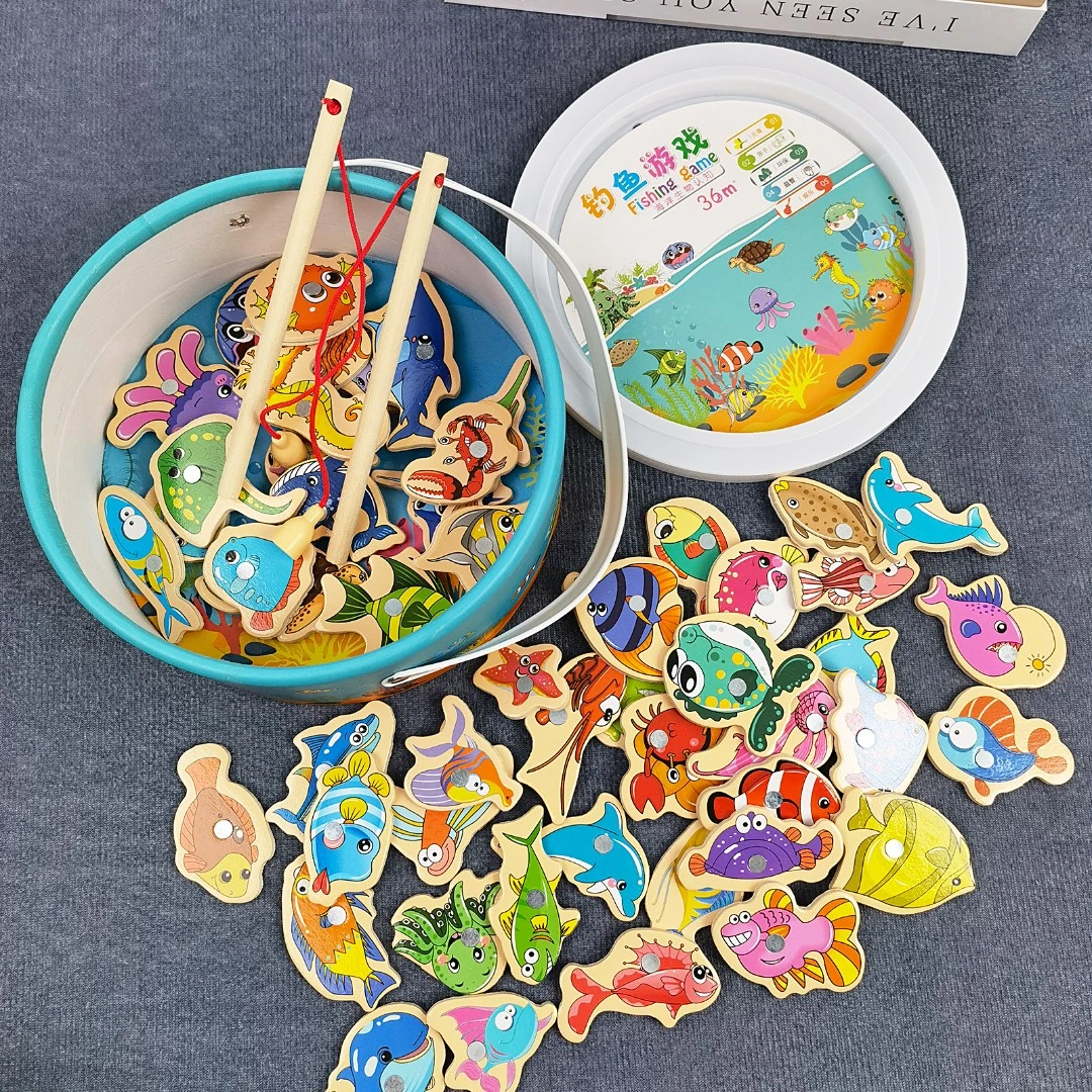 宝宝钓鱼玩具多功能木质磁性钓鱼早教钓鱼玩具可收纳提升专注力T