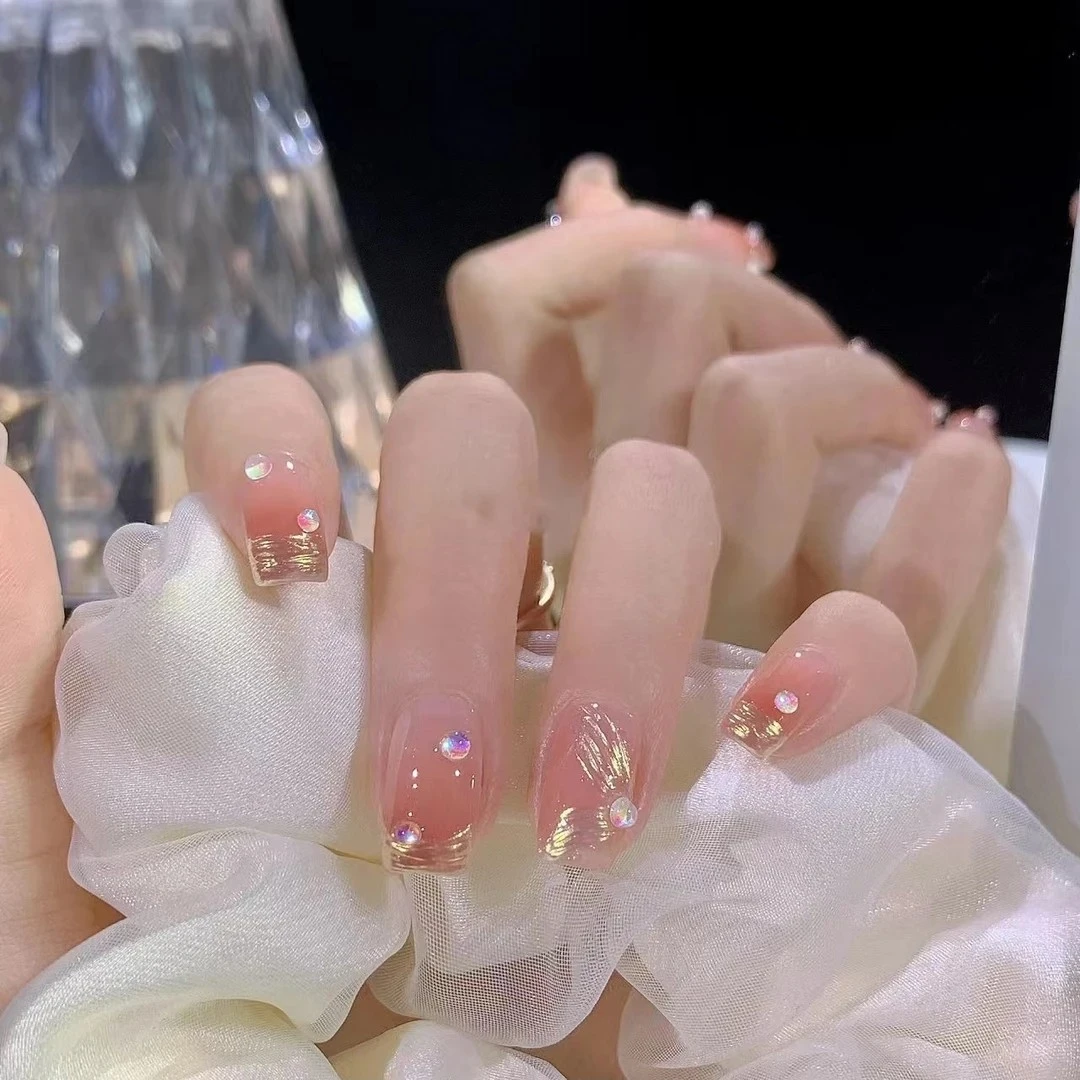 【泡泡】美甲手工穿戴甲显白气质贴片梯形美甲手工穿戴甲爆闪穿戴