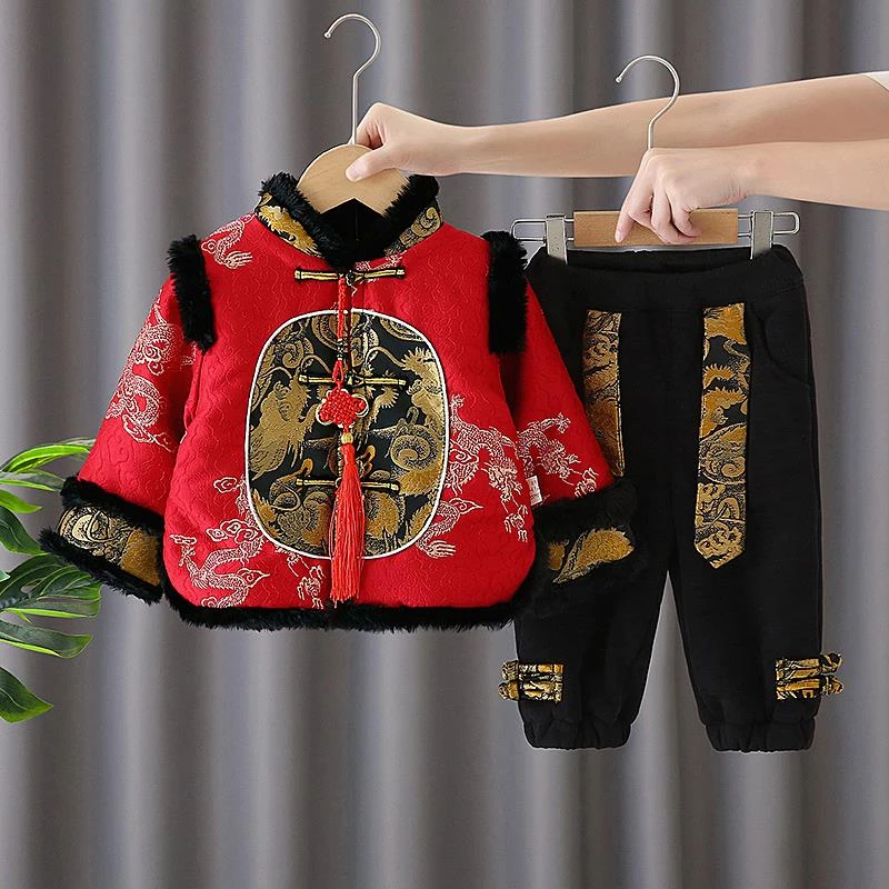 男童拜年服冬季周岁礼服中国风儿童加绒加厚喜庆唐装新年装过年服