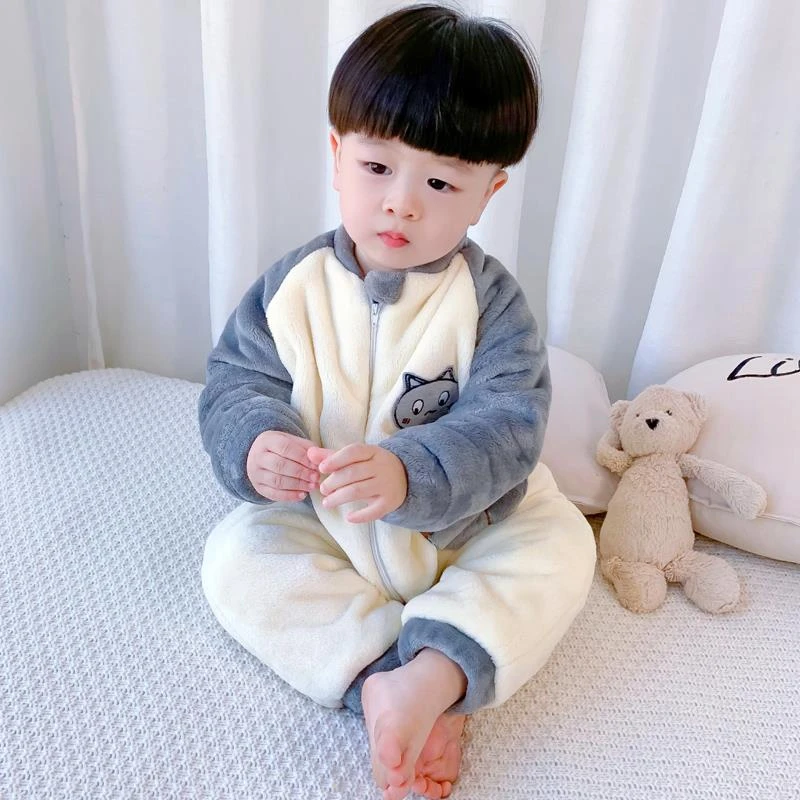 范哲萨儿童连体睡衣秋冬季法兰绒加厚一岁婴儿宝宝睡袋男童珊瑚绒