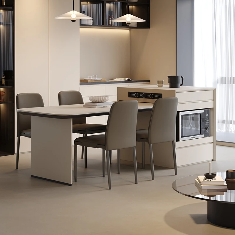 轻奢高级感可伸缩岛台岩板餐桌一体家用现代简约意式极简小户型