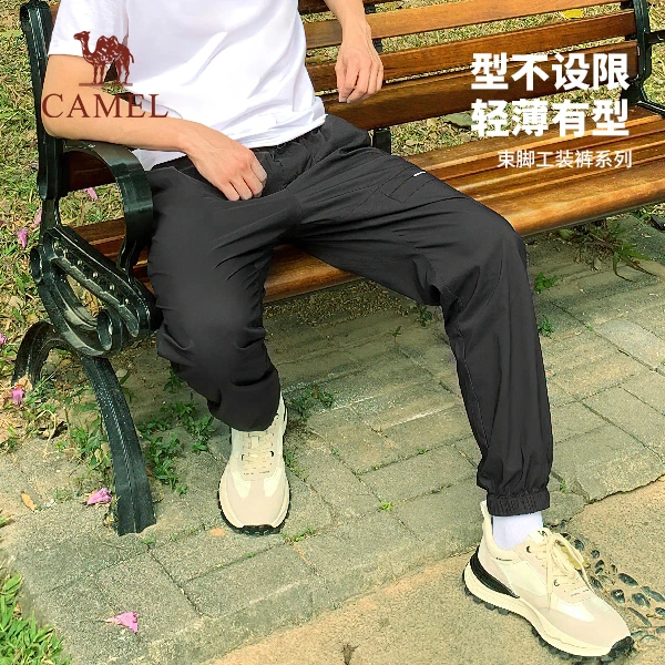 骆驼男装春夏季工装裤男松紧腰束脚裤透气弹力登山工装裤I058