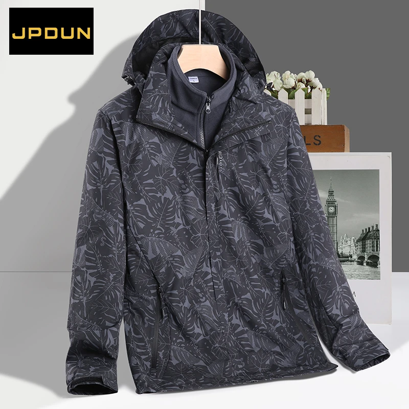 三合一户外冲锋衣男女可拆卸保暖加绒加厚防风登山服外套迷彩大码