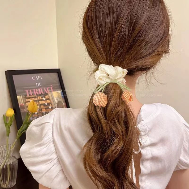 郁金香大肠发圈头绳女马尾皮筋扎头发绳蝴蝶结缎面甜美可爱头饰女
