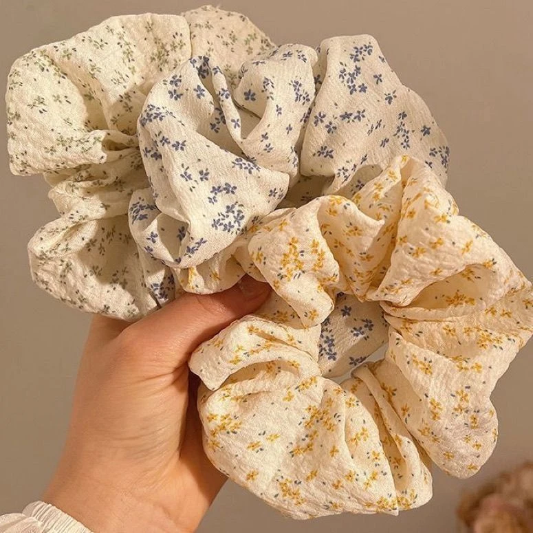 韩系温柔蓝色碎花大肠发圈女高J感大号丸子头花朵发绳头绳发饰