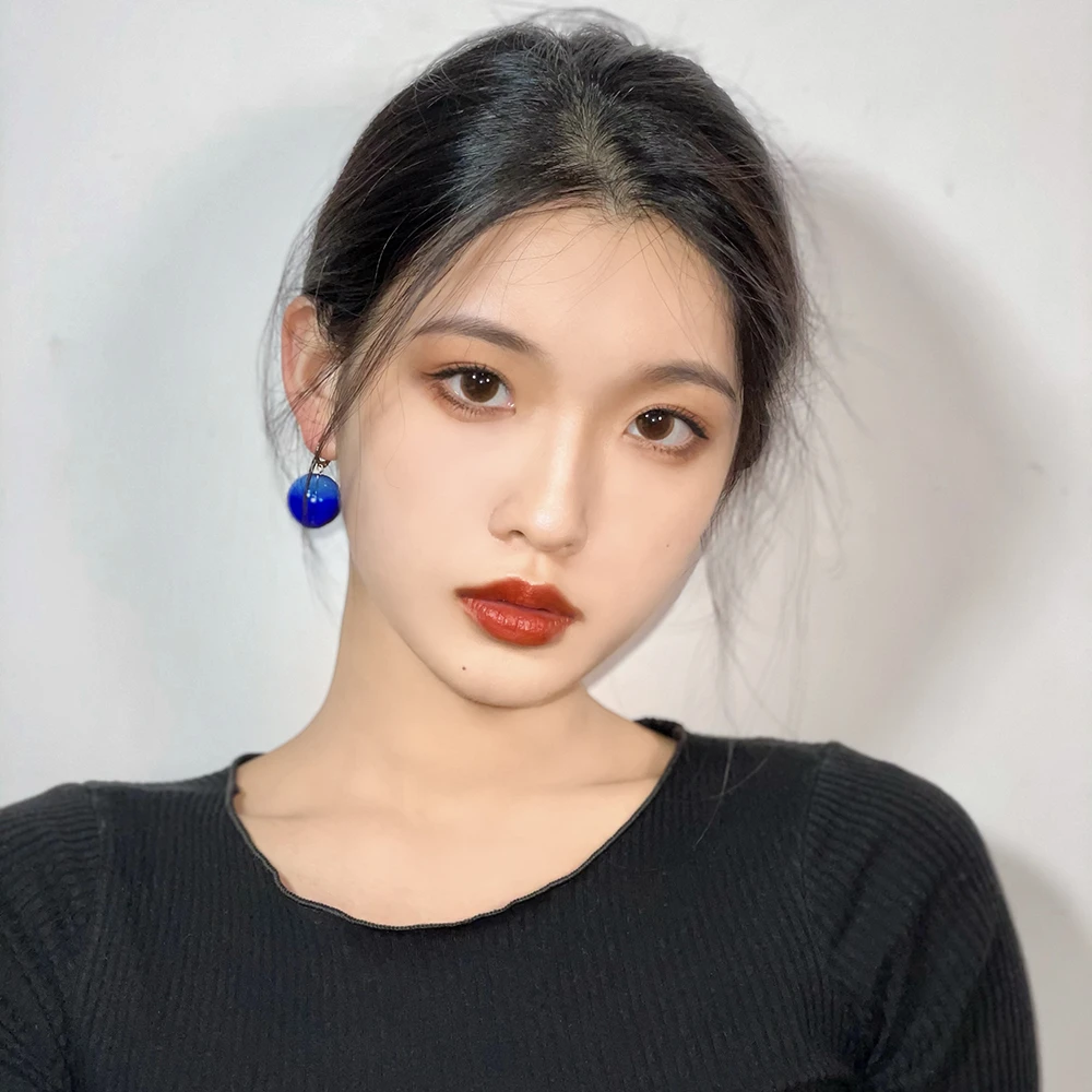 合金玻璃耳饰 时尚深海童话小众玻璃球克莱因蓝耳扣耳环耳饰女