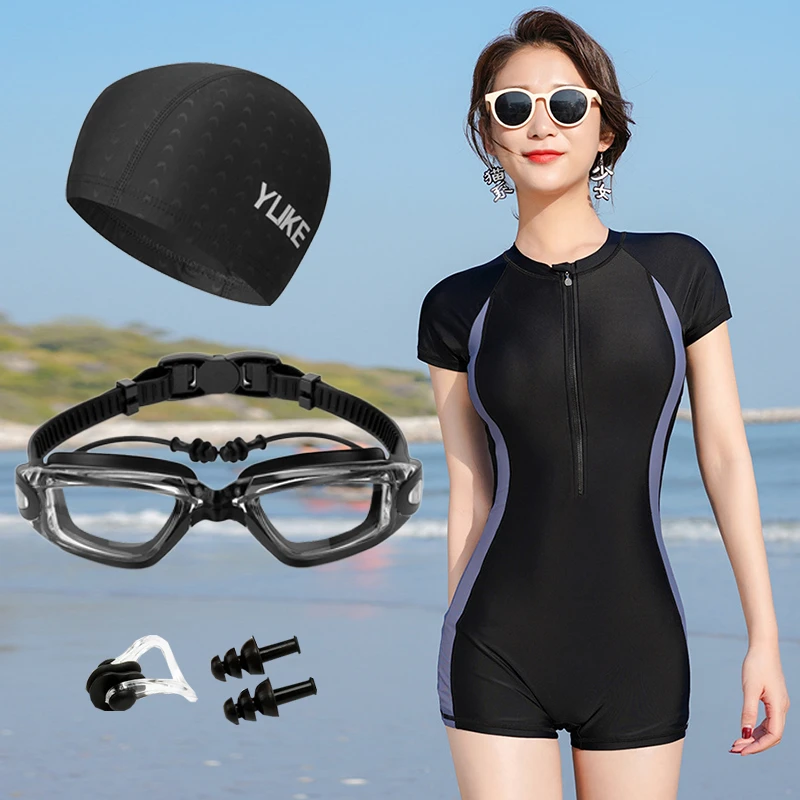 少女孩初中学生上课中考专用泳衣女连体平角训练考试泳装一套大码