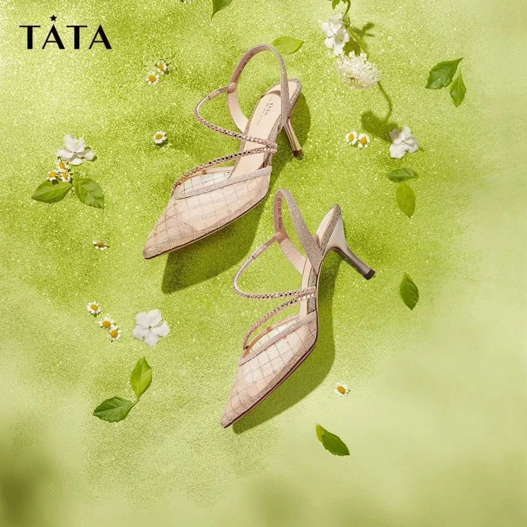 【百丽集团-TATA】23夏新时尚百搭细跟气质尖头高跟凉鞋女7DDJ9BH3