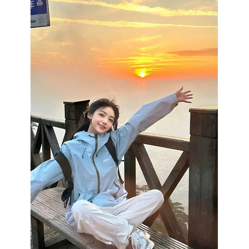 KSKM以太蓝冲锋衣外套女2025春秋新款三合一小个子户外情侣登山服