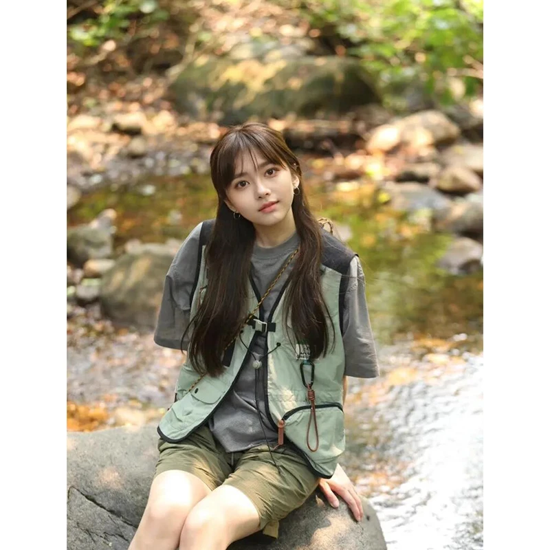 KSKM山系工装马甲背心女夏季复古户外休闲运动风情侣速干短款外套