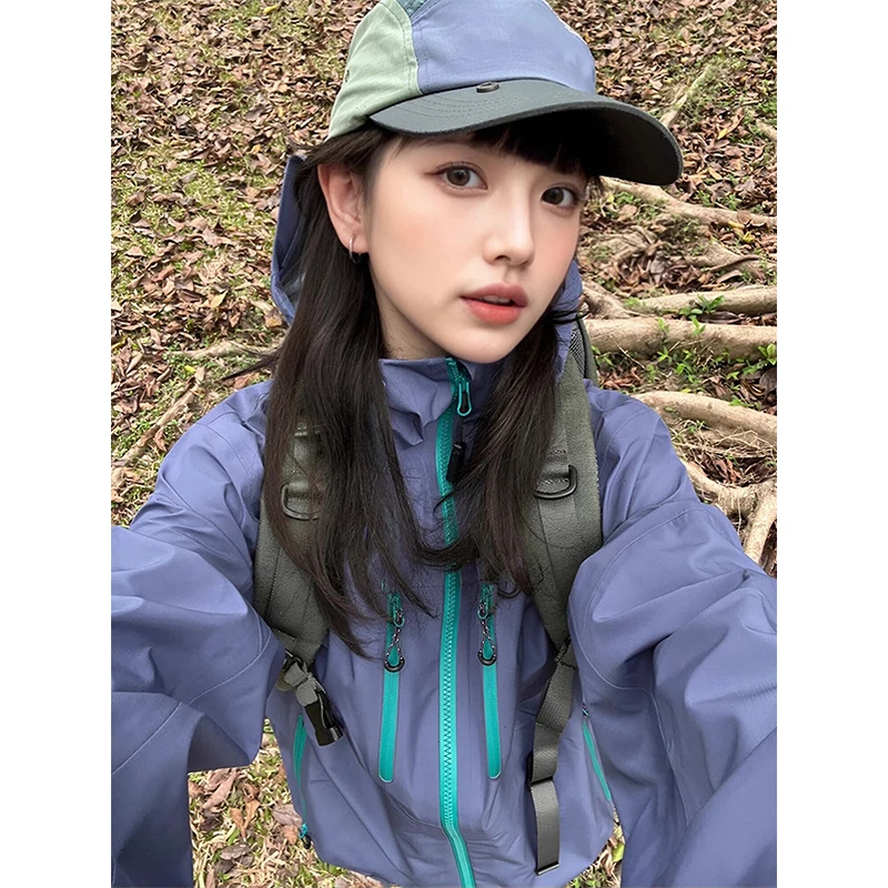 KSKM紫色冲锋衣女2025春秋季美式户外三合一情侣徒步登山服外套男
