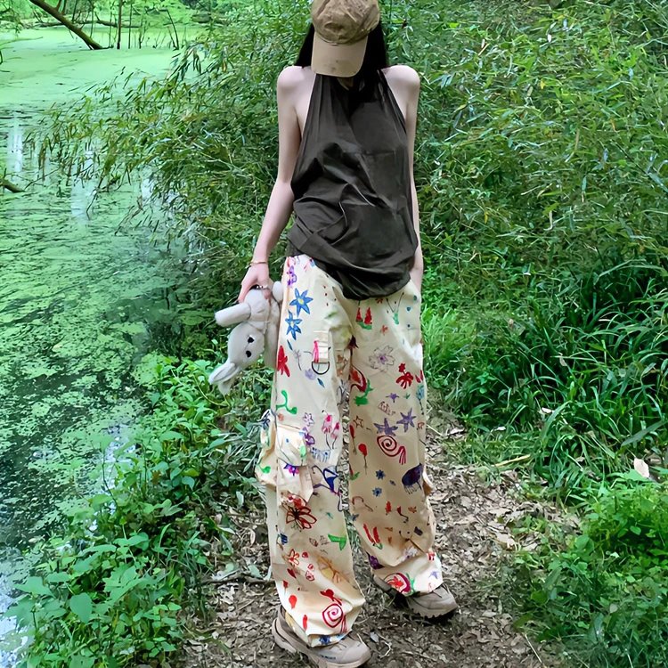 KSKM米白色阔腿裤子女百搭直筒工装裤高腰垂坠感休闲裤宽松慵懒风