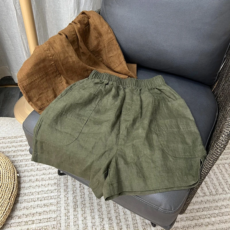 sugiseolryeon夏季100%亚麻  宽松男女同款阔腿短裤 百搭款