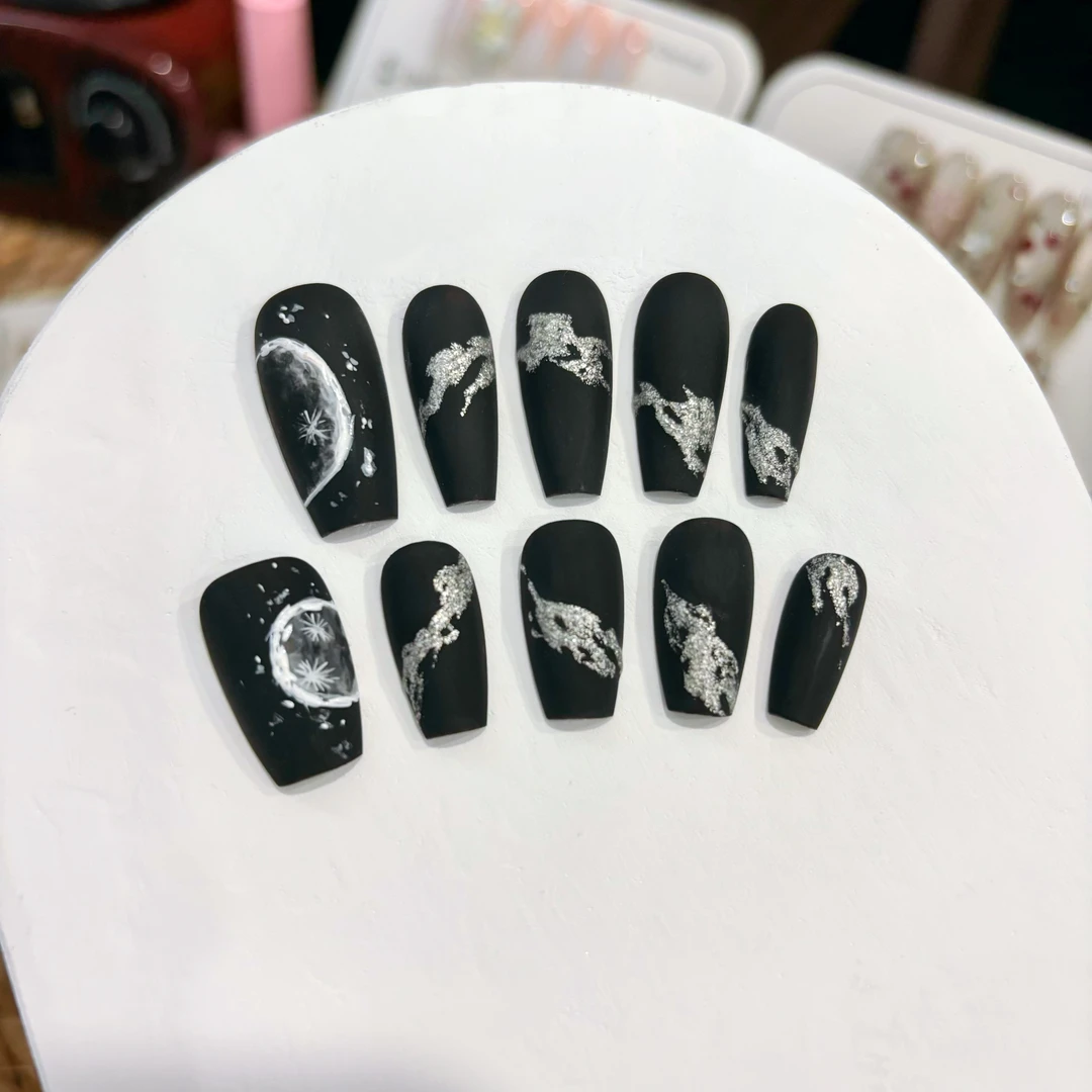 【月球漫步】纯手工穿戴甲显白美少女甲片中长梯可拆卸小众穿戴美甲