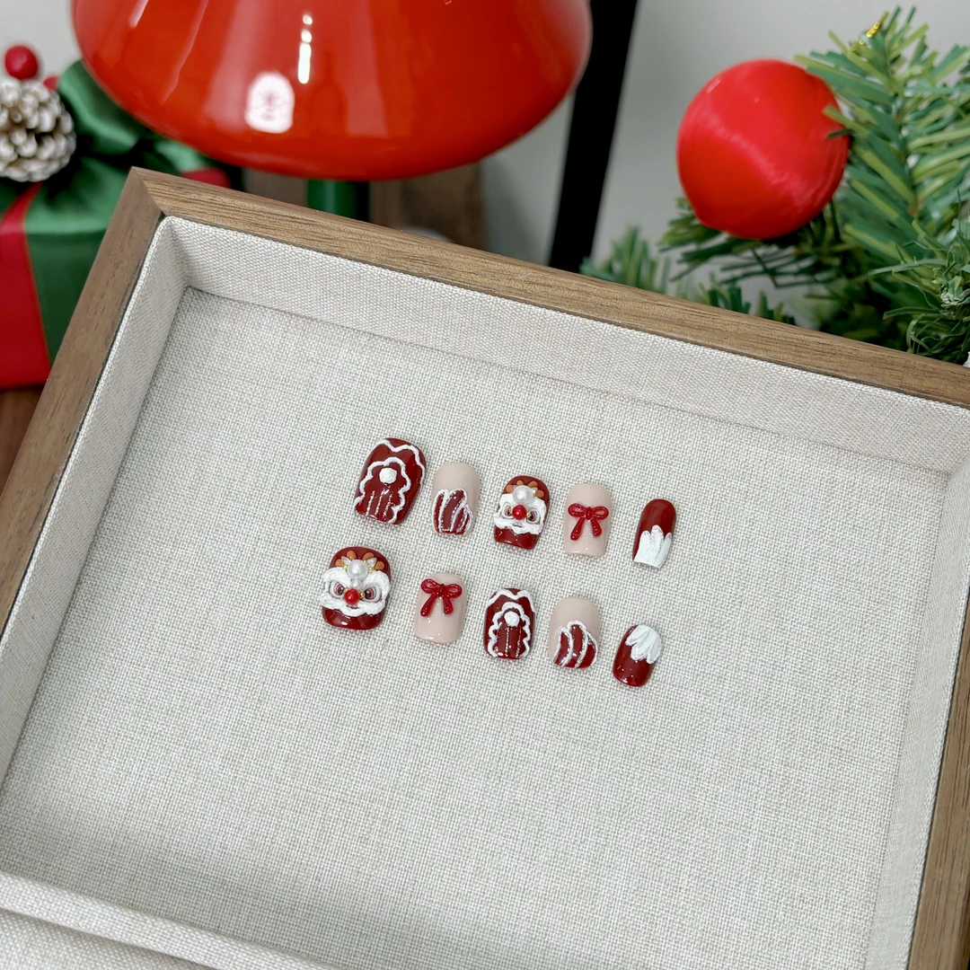 【醒狮】纯手工穿戴式显白贴片冰透流行中长梯形可拆卸定制穿戴美甲