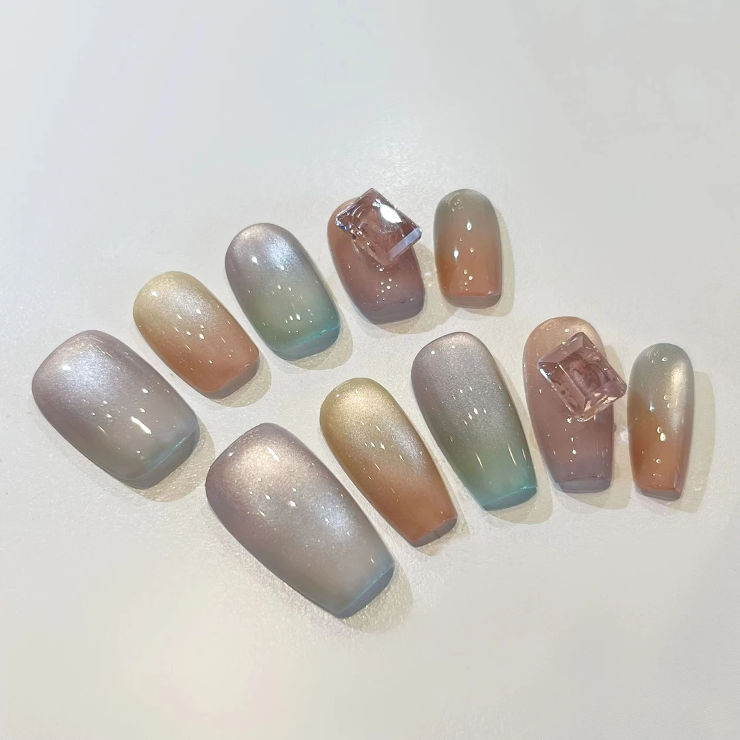 【水果糖】纯手工穿戴甲显白美少女贴片中长梯形可拆卸定制穿戴美甲