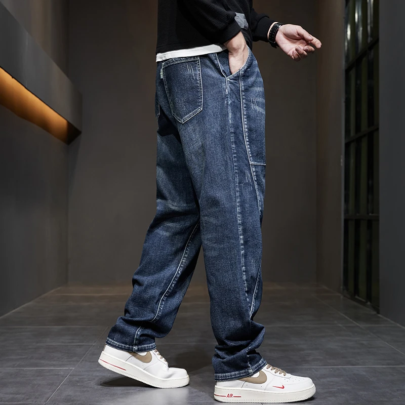胖子男装加肥加大高端牛仔裤男款宽松直筒潮流大码哈伦显瘦长裤子