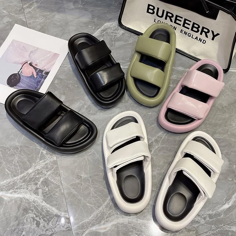 网红软底面包拖鞋女夏2025软绵绵魔术贴厚底罗马女凉拖外穿软底潮