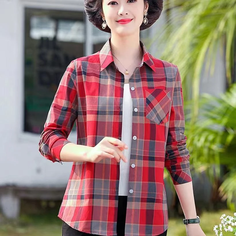 短款春秋春季时尚韩版休闲衬衫格子外套衬衣长袖格子衬衫宽松005#