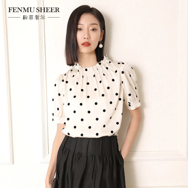 【小余专属】粉慕奢尔『波点女王』醋纤复古立领波点时尚衬衫-G1506