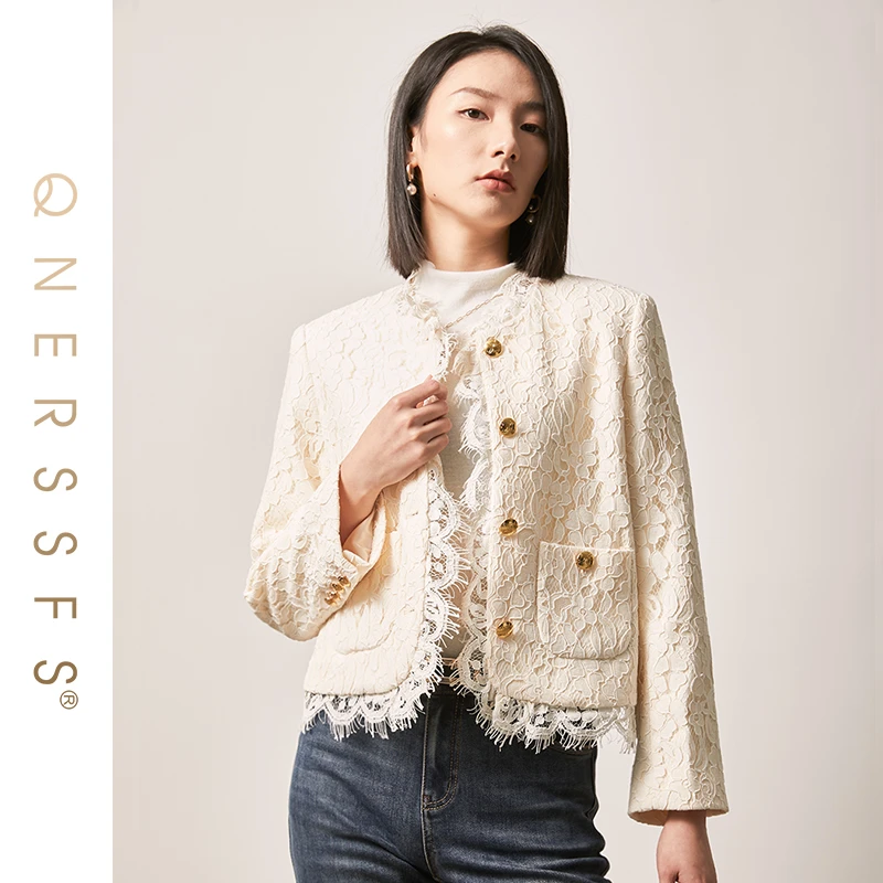 【名雅专属】卿奈儿「缪斯女神」水溶蕾丝小香风圆领法式短外套-C2011