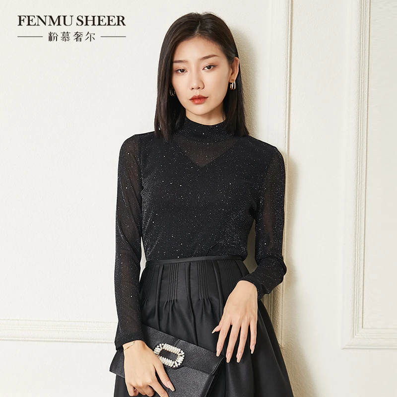 【文娇专属】粉慕奢尔『梦幻星空』新款半高领闪金片针织衫-J1613