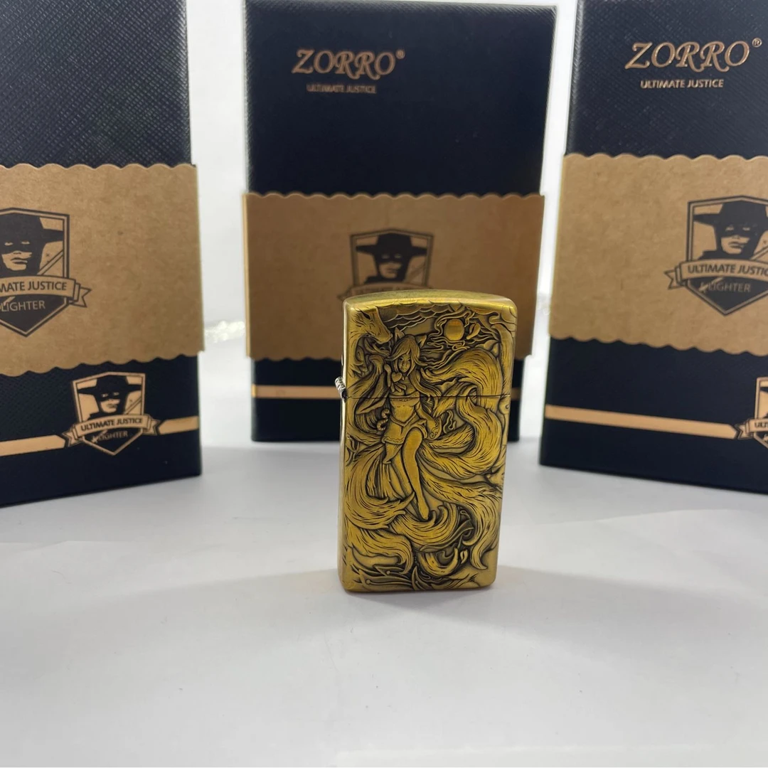 佐罗909九尾三二代窄机双面立体深浮雕煤油防风打火机礼盒装
