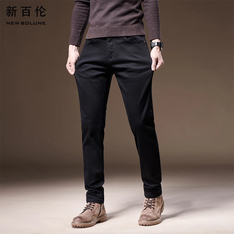 新百伦黑色牛仔裤男士2025春夏新款百搭弹力直筒修身男款轻奢长裤