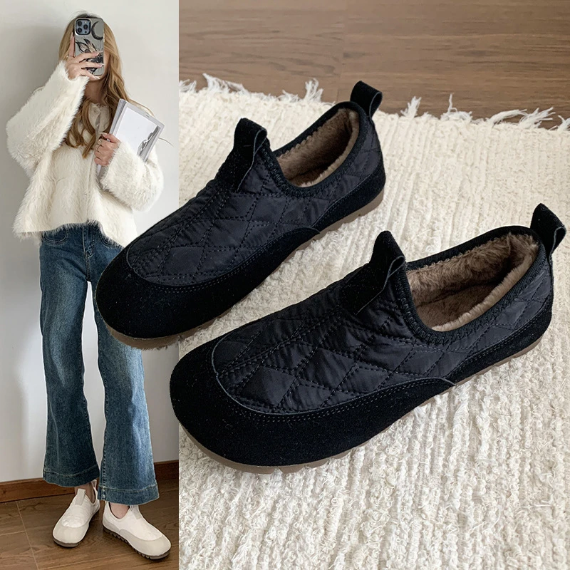 厚底面包棉鞋2024秋冬新款时尚毛毛鞋懒人一脚蹬加绒保暖月子鞋