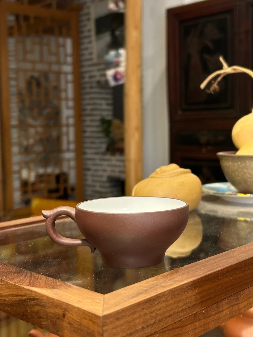 白釉主人杯选用紫泥半手工制作容量100cc水杯茶杯茶具紫砂杯