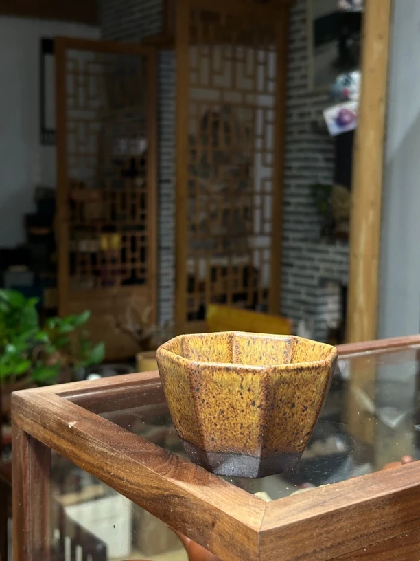 八方柴烧斗笠杯选用紫泥手工制作容量120cc传统柴烧工艺柴烧杯