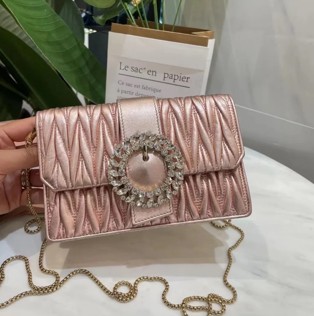 95新 MIU MIU/缪缪 MiuMiu缪缪玫瑰金钻扣太阳花单肩斜挎包 12638