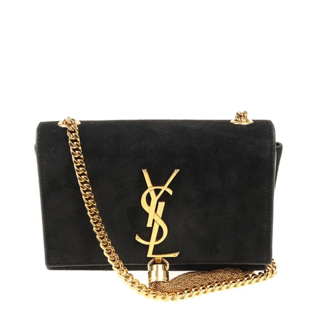 95新 YSL/圣罗兰 YSL/圣罗兰 黑色流苏麂皮金标链条包 33678