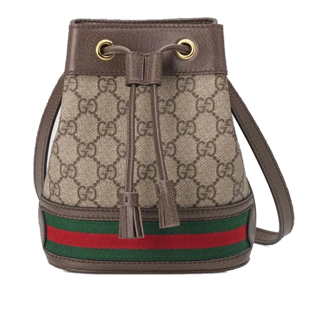 95新 GUCCI/古驰 棕色老花水桶单肩包 40990