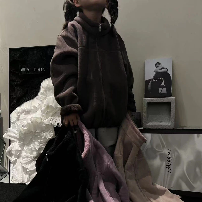 【HK潮牌】儿童中大童羊羔毛外套冬季2024新洋气加绒保暖毛毛衣2456